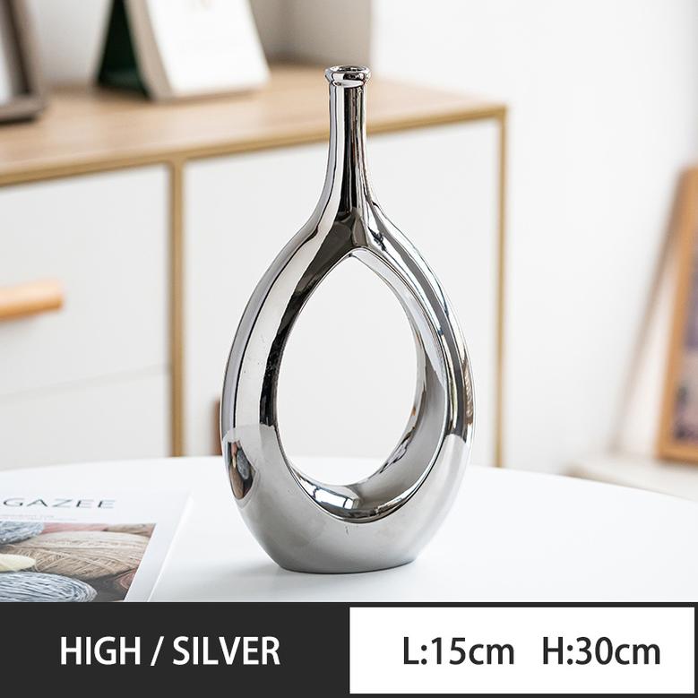 Nordic Modern Style Silver Golden Ceramic Furnishings Office Hotel Decorative Vases