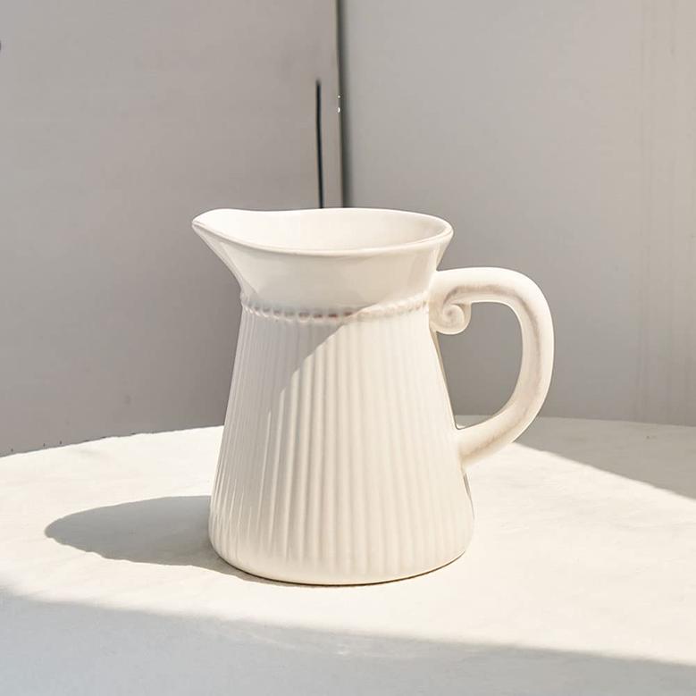 Vintage White Glazed Ceramic Pitcher Shaped Vase Home Center Decoration