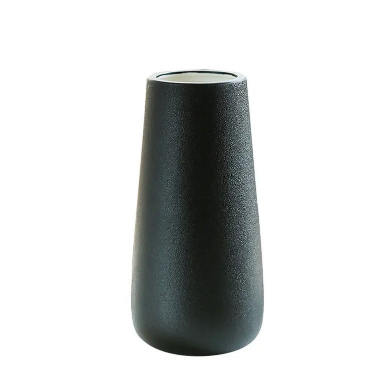 European Retro Frosted Wide-Mouth Decoration Matte Black And White Ceramic Vase