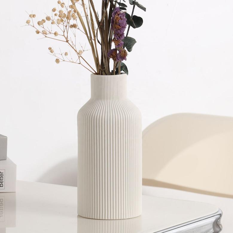 Minimalist White Ceramic Flower Vase Modern Home Decor For Table Shelf Table Top