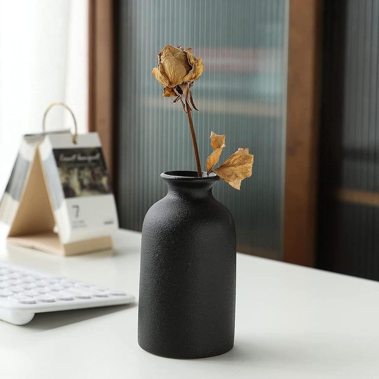Japanese Ikebana Vase Flower Modern Matte Black Bud Ceramic Vases Set of 3 For Home Decor