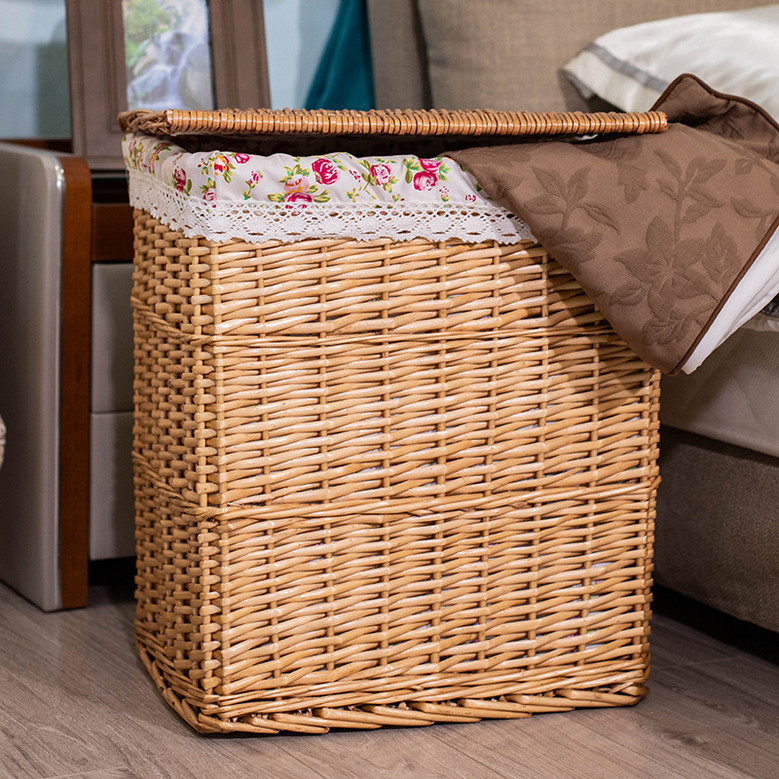 Natural Wicker Laundry Basket With Lid And Cotton Lining For Sundries For Home Indoor Outdoor