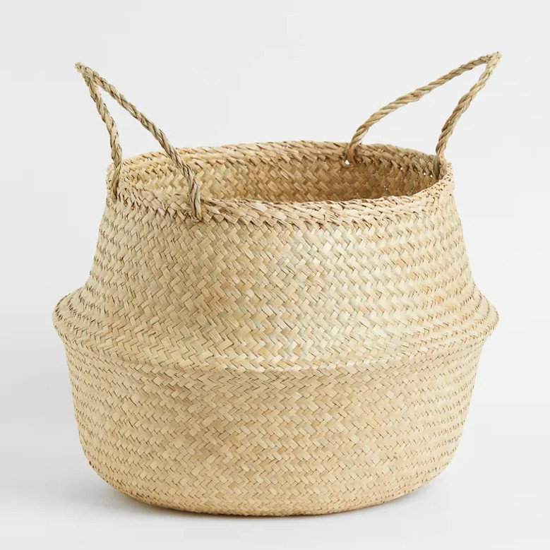 Seagrass Large Folding Wicker Basket Storage With Handle Handwoven Storage Seagrass Belly Basket For Home Organization