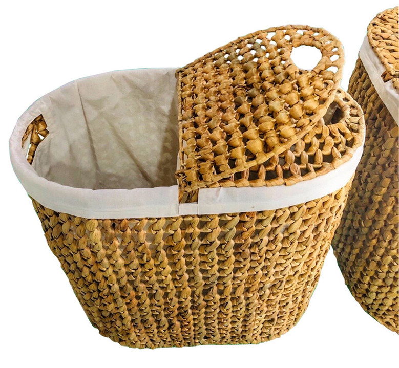 Wicker Water Hyacinth Storage Baskets Laundry Basket With Lid and Liner For Home Storage Organization