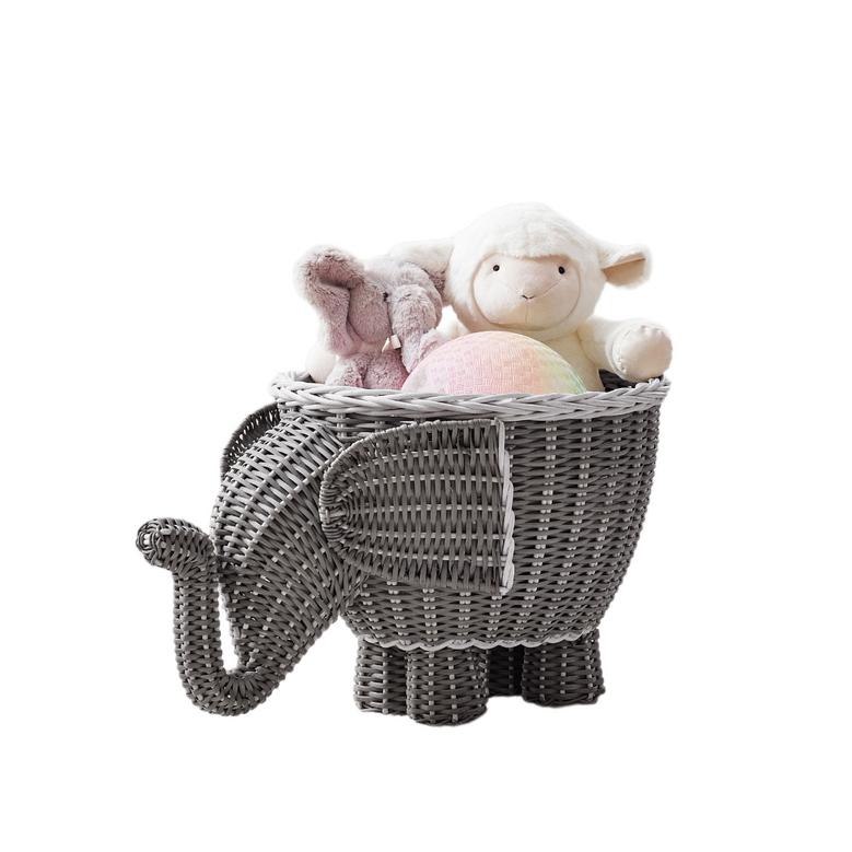 Adorable Rattan Elephant Shaped Baby Basket Lovable Natural Grey Kid Storage Basket