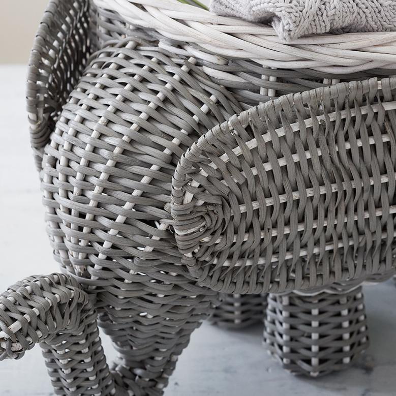 Adorable Rattan Elephant Shaped Baby Basket Lovable Natural Grey Kid Storage Basket