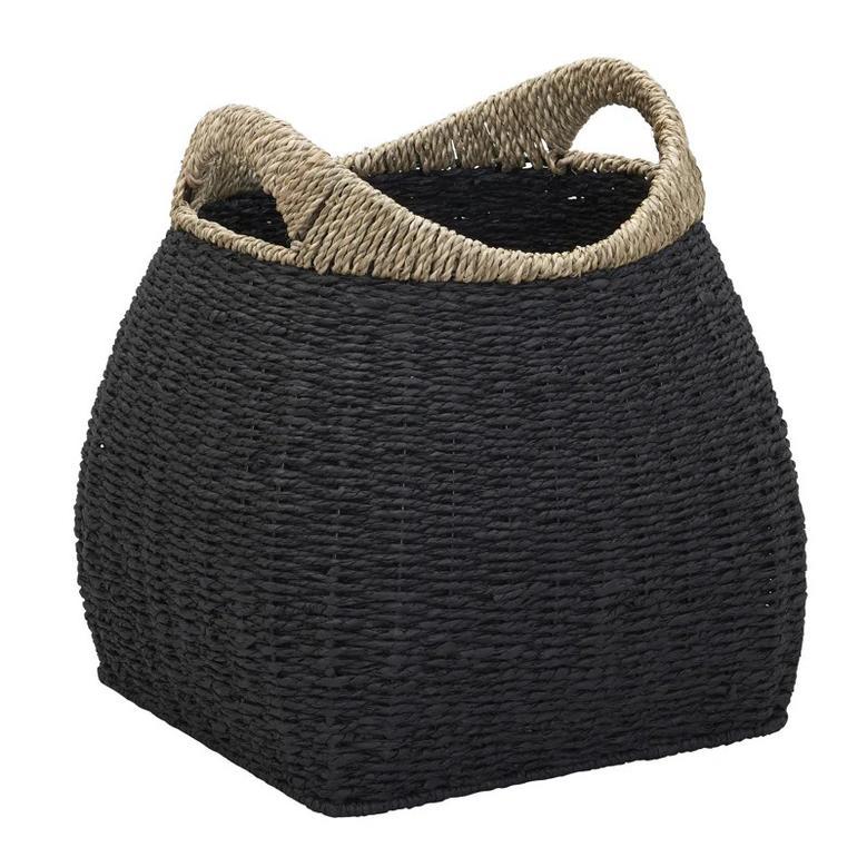 Black Seagrass Storage Basket With Handles Laundry Basket Handcrafted Made Of Eco-Friendly Materials