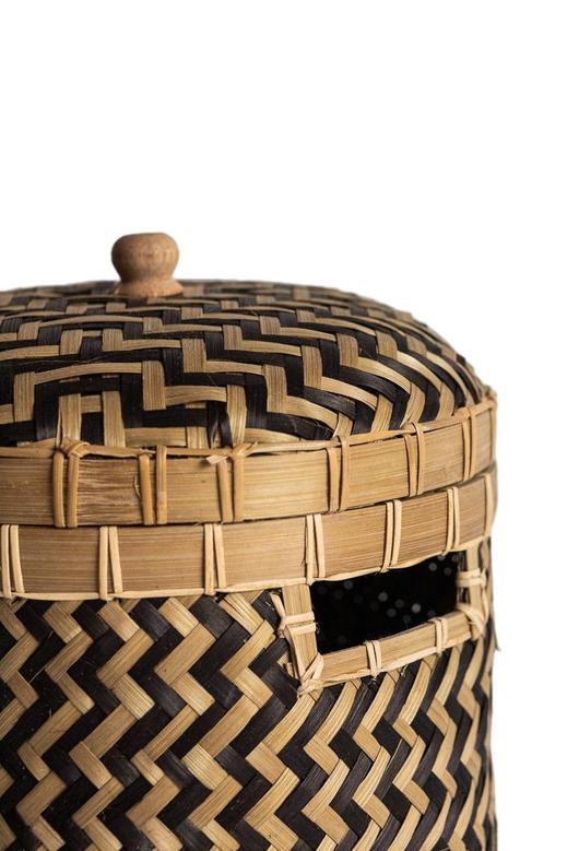 Boho Bamboo Basket With Lid Woven Storage Basket Handicraft Round Wicker Baskets For Organizing Decor