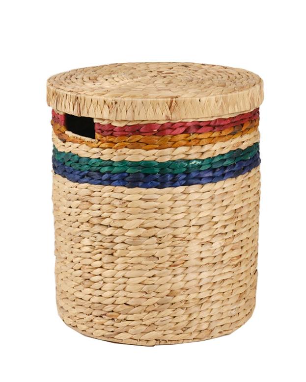 Boho Water Hyacinth Round Laundry Hamper With Liner Storage Baskets With Removable Lid