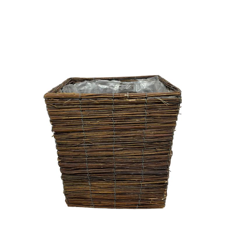 Brown Rectangle Willow Flower Pots Planters Basket With Plastic Lining