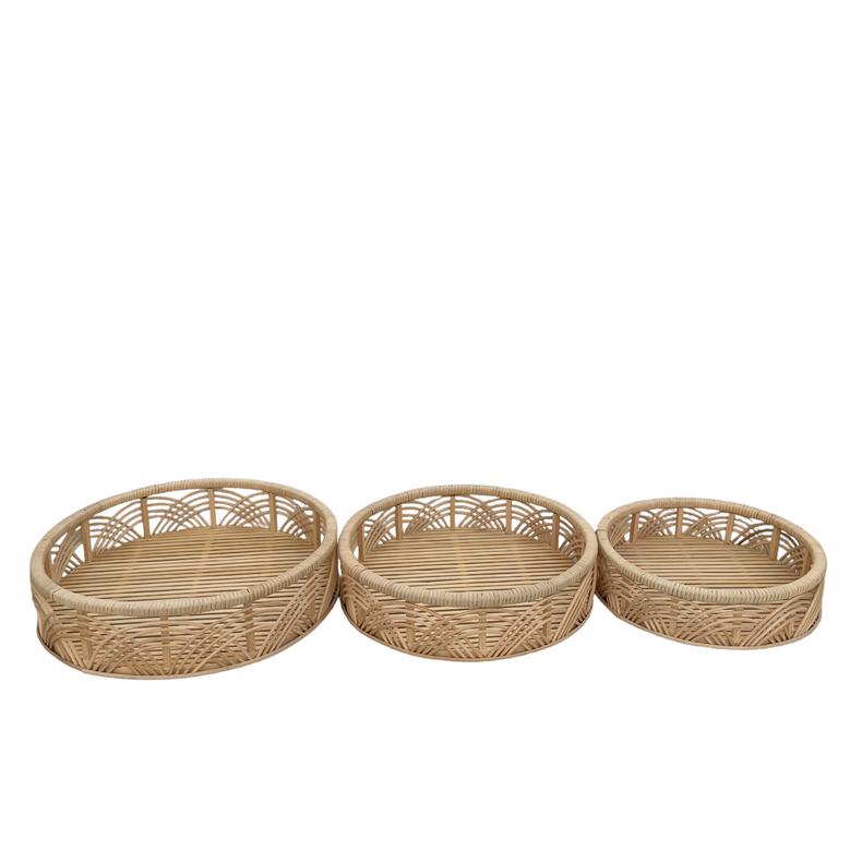 Set of 3 Round Classic Style Basket Bamboo Rattan Material Other Storage Wicker Baskets Tray