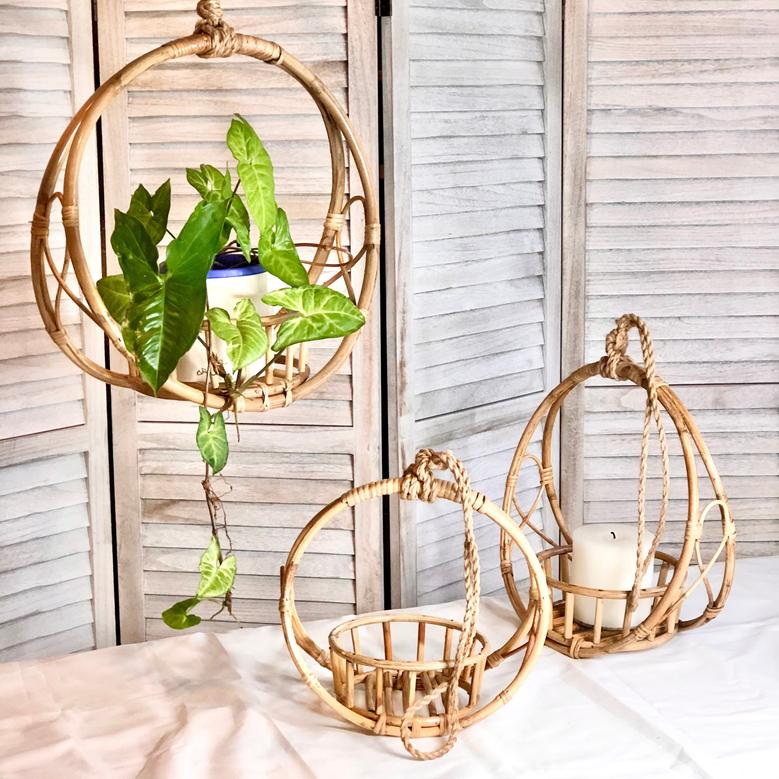 Classic Style Natural Rattan Hanging Baskets Flower Pot Planter Basket