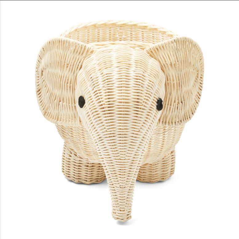 Cute Elephant Hand Woven Wicker Rattan Kids Animal Cartoon Basket Storage Basket For Kids