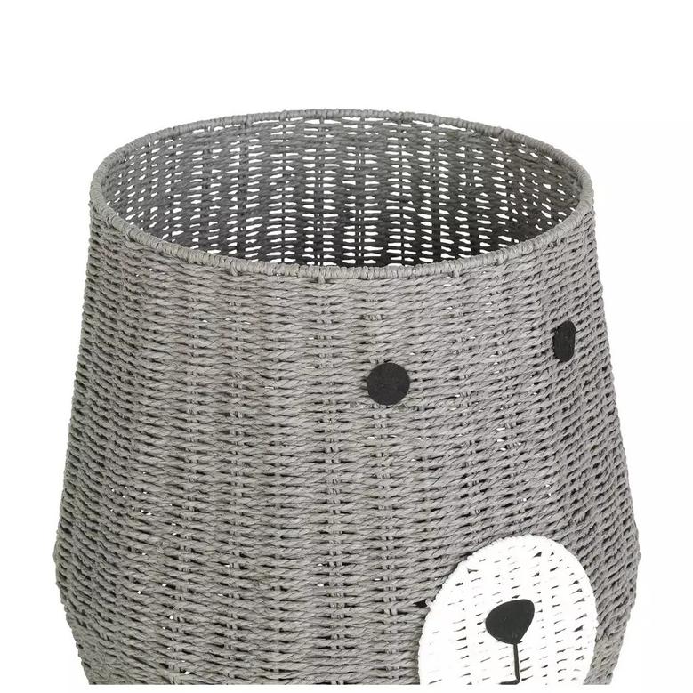 Eco-Friendly Grey Bear-Shaped Seagrass Kids Laundry Basket With Lid For Decoration Kid Room