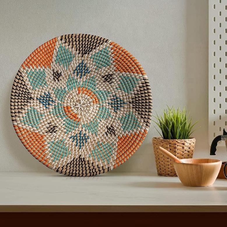 Elegant Style Natural Decorative Woven Wall Basket Decorative Wall Hanging Plate Seagrass Basket For Home Decor