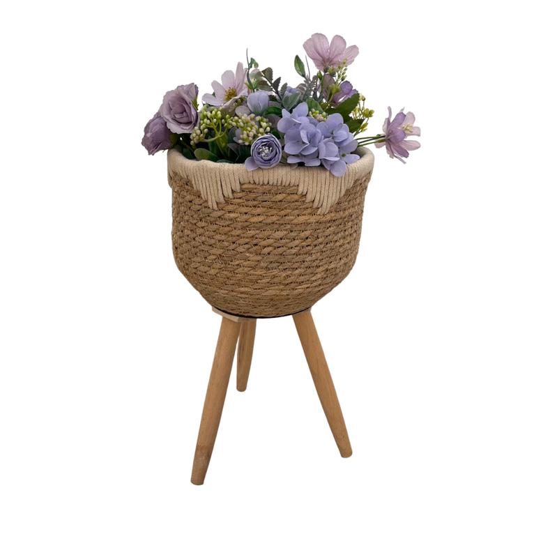Flower Pots Planters Grass Wicker Wood Planters With Timber Toe And Plastic Lining