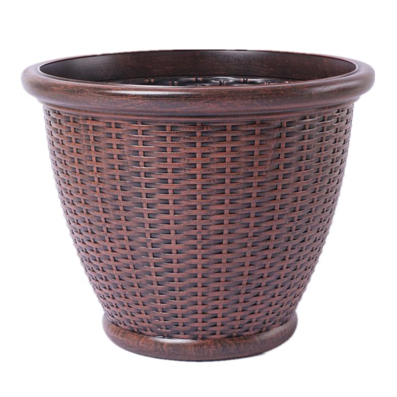 Garden Outdoor Hotels Round Tall Braided Urn Box Plastic Rattan Resin Wicker Look Planter Wicker Plant Pot For Flowers