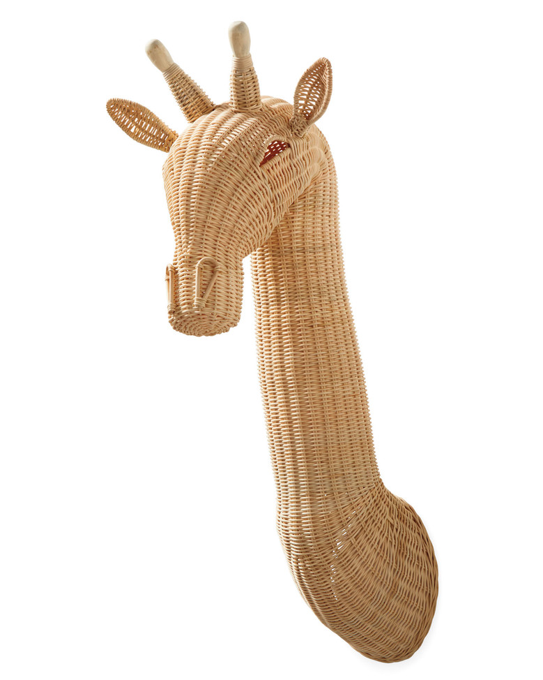 Giraffe Head Basket with Natural Rattan For Wall Hanging Decor | Handmade Wall Art For Kids Room And Nursery