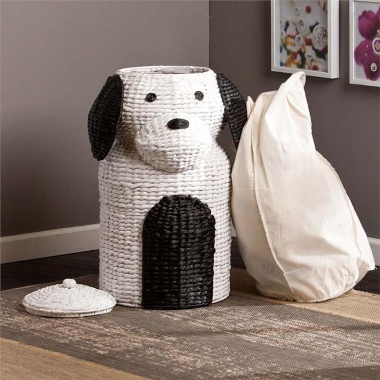 Gorgeous Lovely Style White Wicker Puppy Dog Shape Water Hyacinth Basket For Kid
