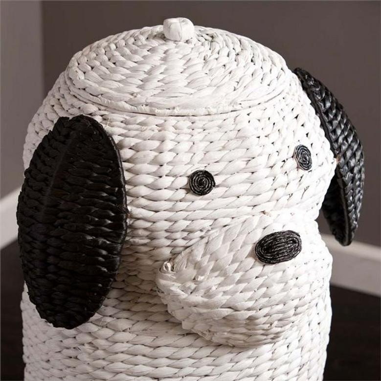 Gorgeous Lovely Style White Wicker Puppy Dog Shape Water Hyacinth Basket For Kid