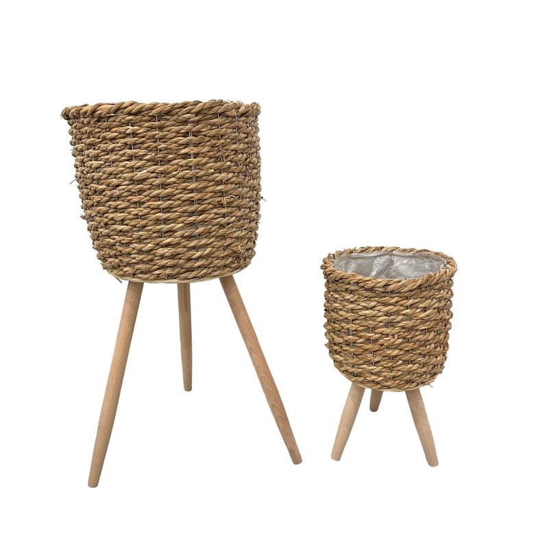 Grass Basket With Wood Feet Flower Planters Pots Basket Decorative Planter For Home Garden Decoration