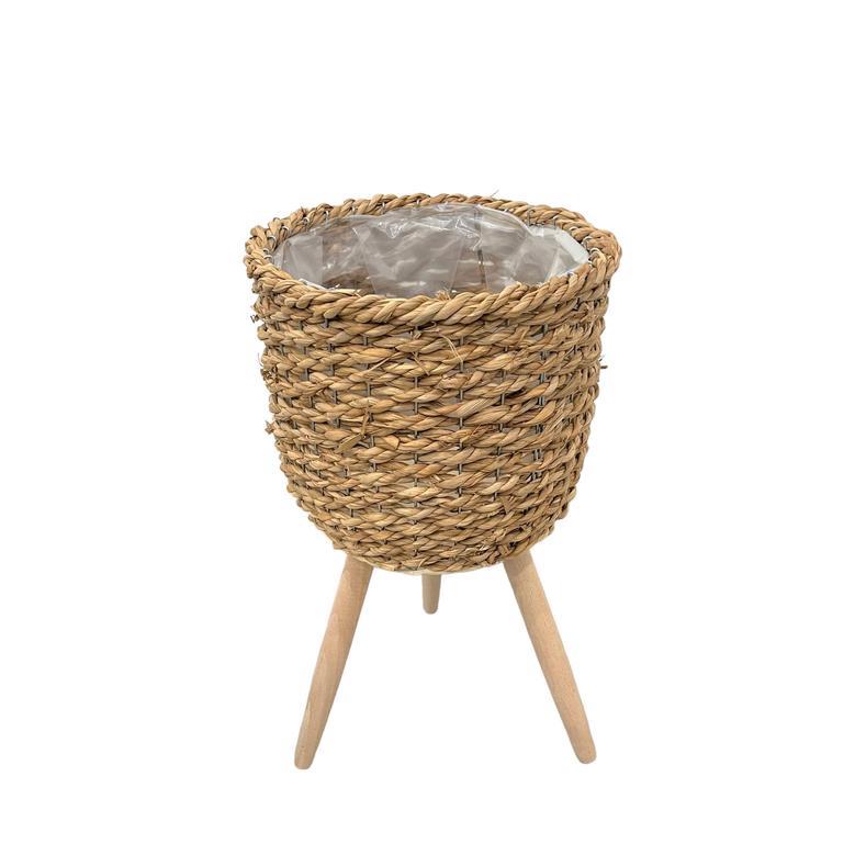 Grass Basket With Wood Feet Flower Planters Pots Basket Decorative Planter For Home Garden Decoration