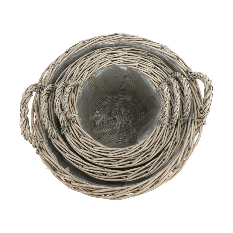 Large Grey Environmentally Handwoven Rattan Round Wicker Log Basket