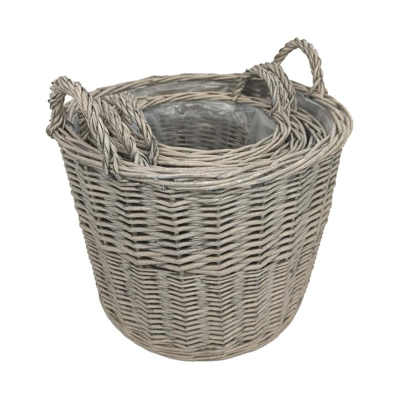 Large Grey Environmentally Handwoven Rattan Round Wicker Log Basket