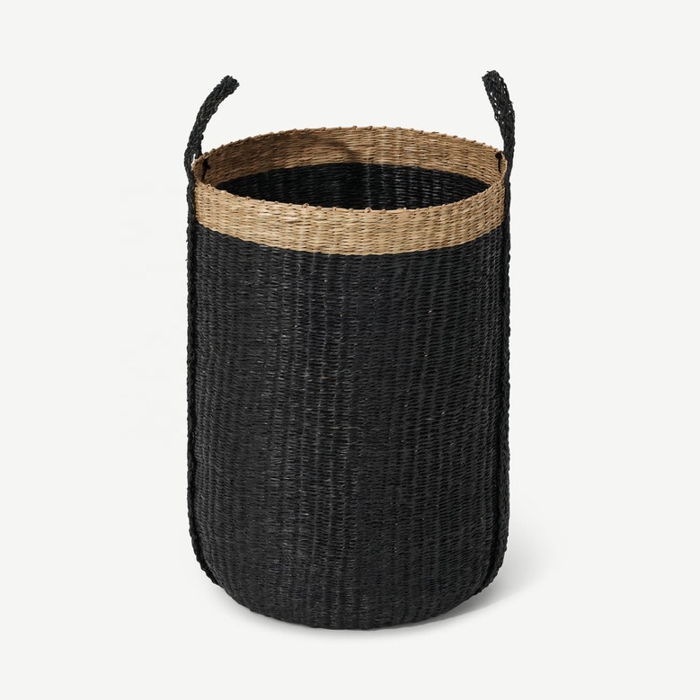 Black Large Wicker Seagrass Storage Basket Woven Basket For Home Storage And Organization