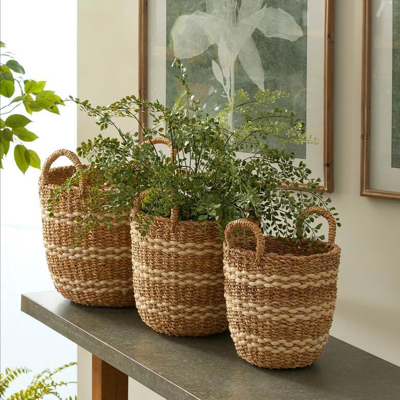 Hand Woven Braided Seagrass Basket Storage With Handles Seagrass Laundry Basket Seagrass Plant Basket