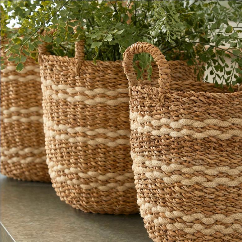 Hand Woven Braided Seagrass Basket Storage With Handles Seagrass Laundry Basket Seagrass Plant Basket