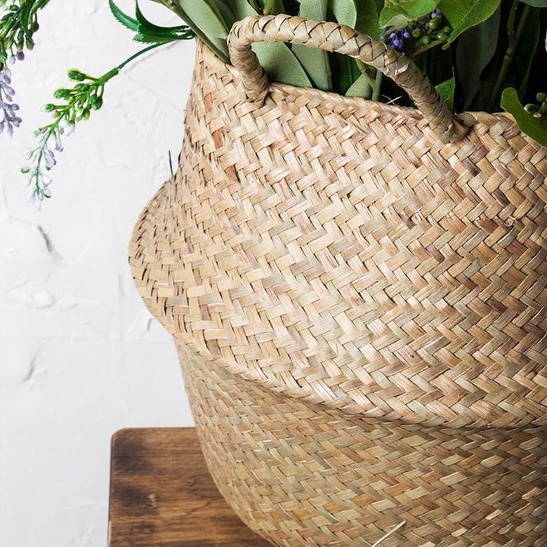 Handwoven Seagrass Basket Handbags For Home Shop Plant Flower Storage Laundry