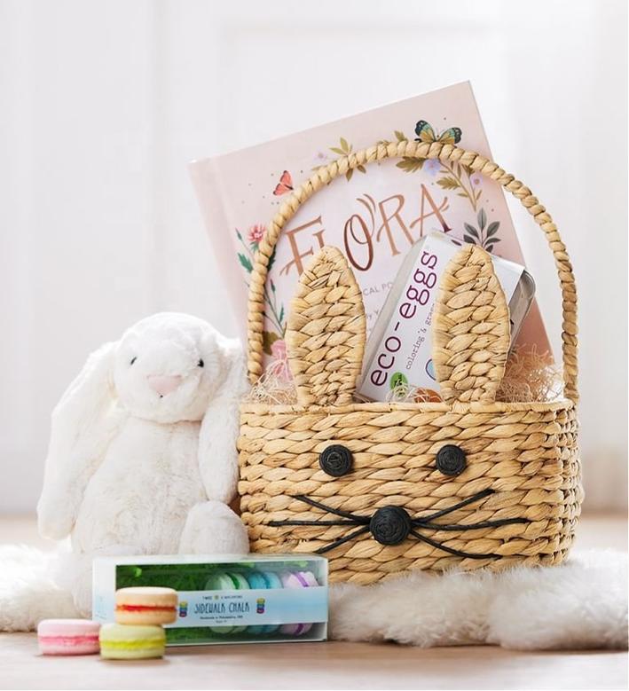 Holiday Water Hyacinth Bunny Basket Created With A Top Handle Perfect For Easter