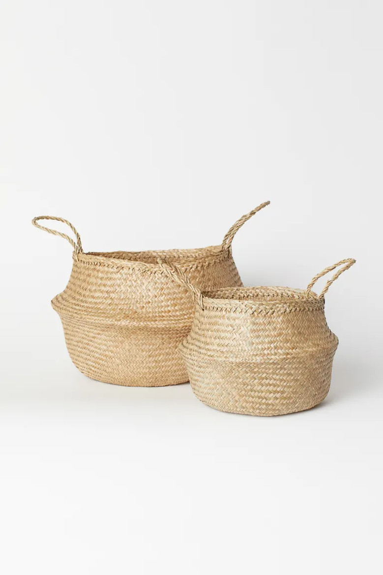 Seagrass Large Folding Wicker Basket Storage With Handle Handwoven Storage Seagrass Belly Basket For Home Organization