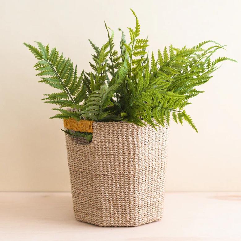Medium Garden Pot Planter with Handles From Natural Seagrass Garden Green Planter For Home Decor