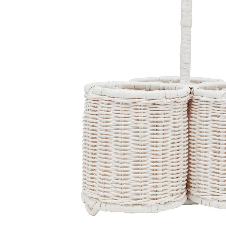 Minimalism White Rattan Wine Caddy Hand-Produced Rattan Wine Bottle Rack For Outdoor Picnic