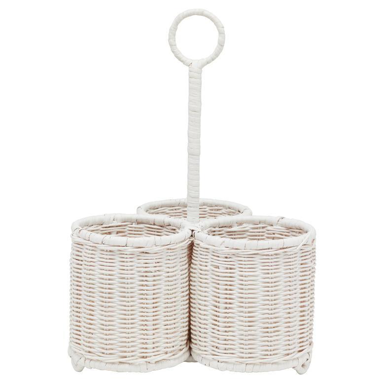 Minimalism White Rattan Wine Caddy Hand-Produced Rattan Wine Bottle Rack For Outdoor Picnic