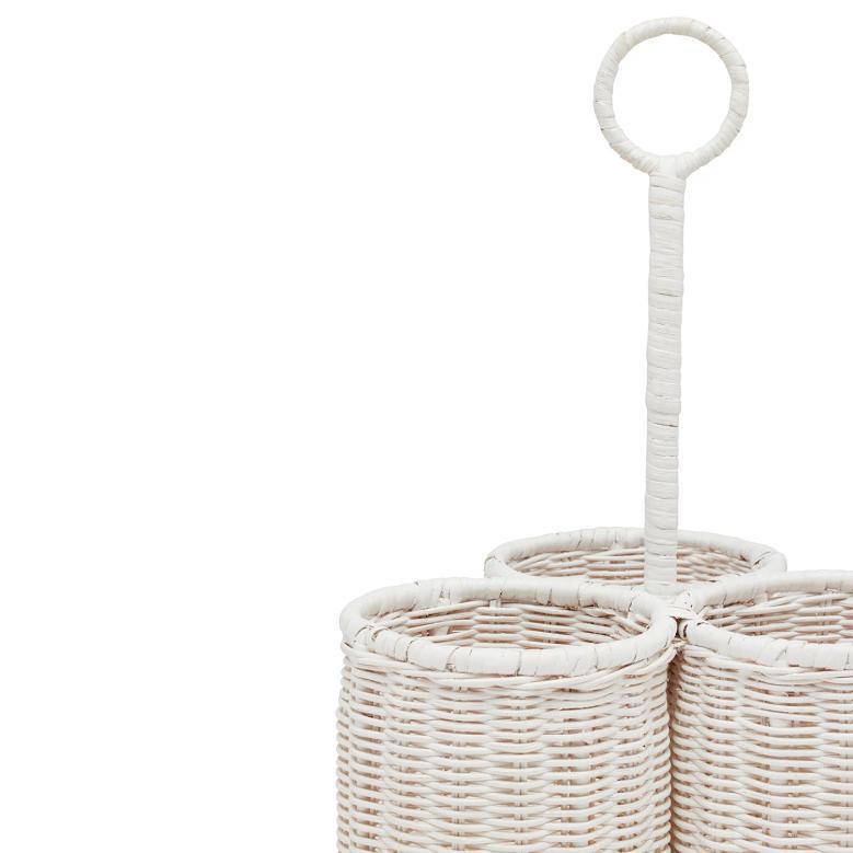 Minimalism White Rattan Wine Caddy Hand-Produced Rattan Wine Bottle Rack For Outdoor Picnic