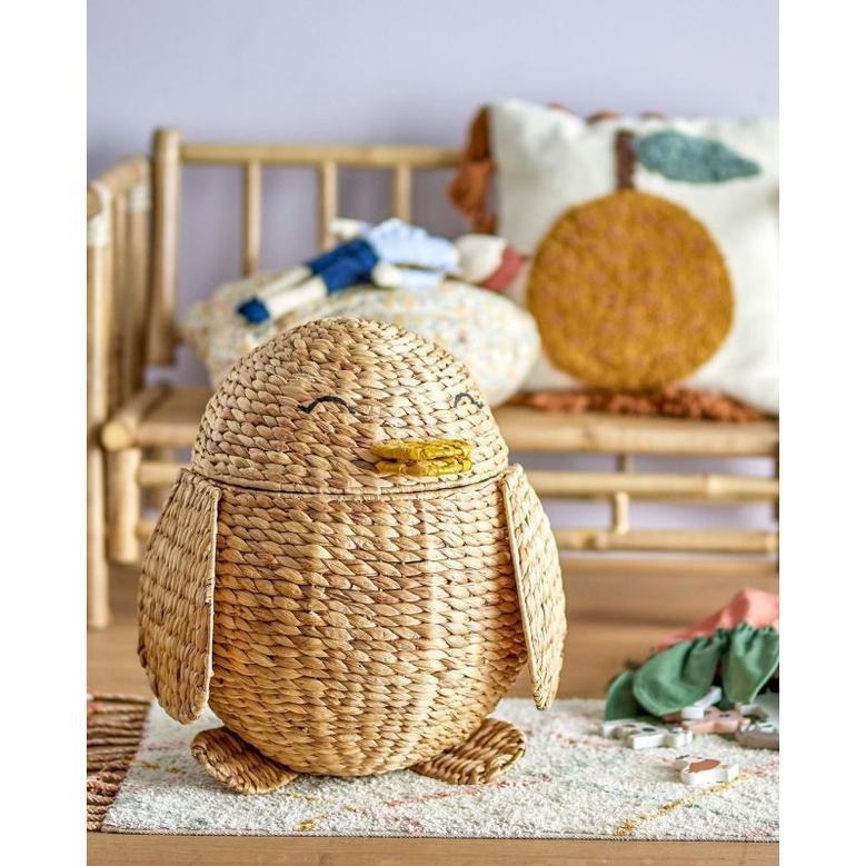 Natural Hand Woven Hyacinth Basket Durable Penguin Storage Basket with Lid For Kids