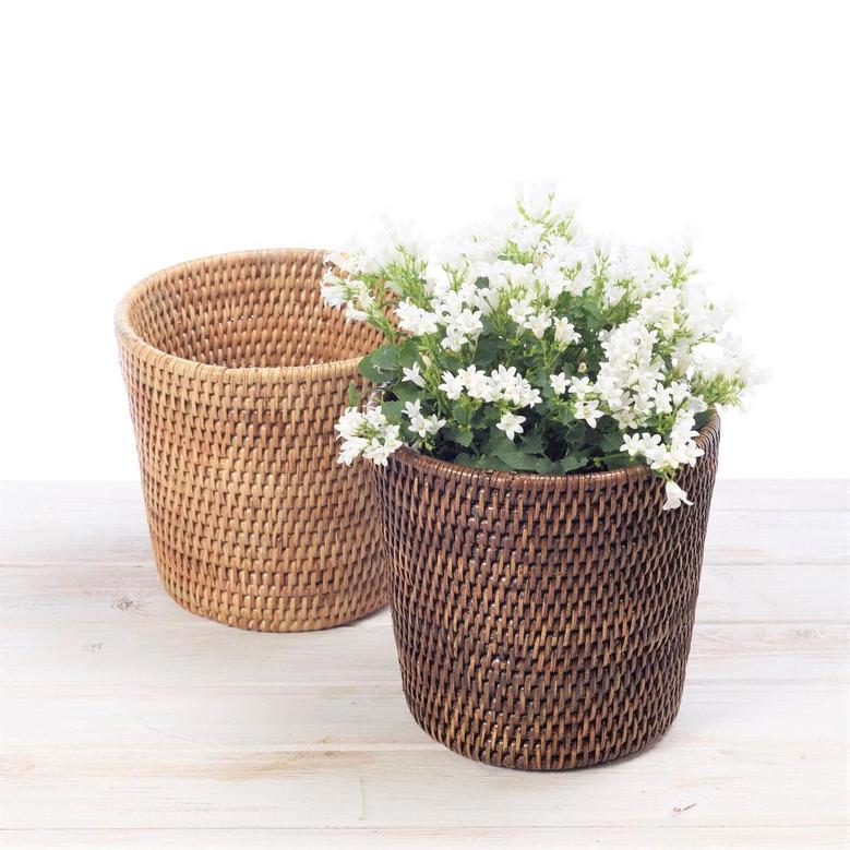 Natural Hand Woven Rattan Plant Pots Eco Friendly Braided Home Decor Pots For Plants