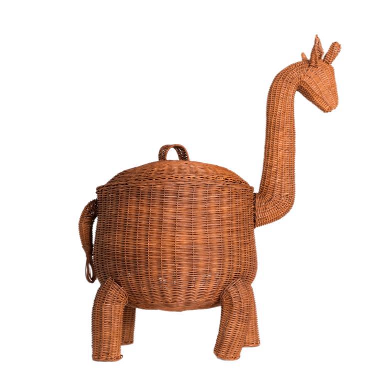 Natural Handwoven Animal Giraffe Kids Storage Basket With Lid Woven Laundry Basket