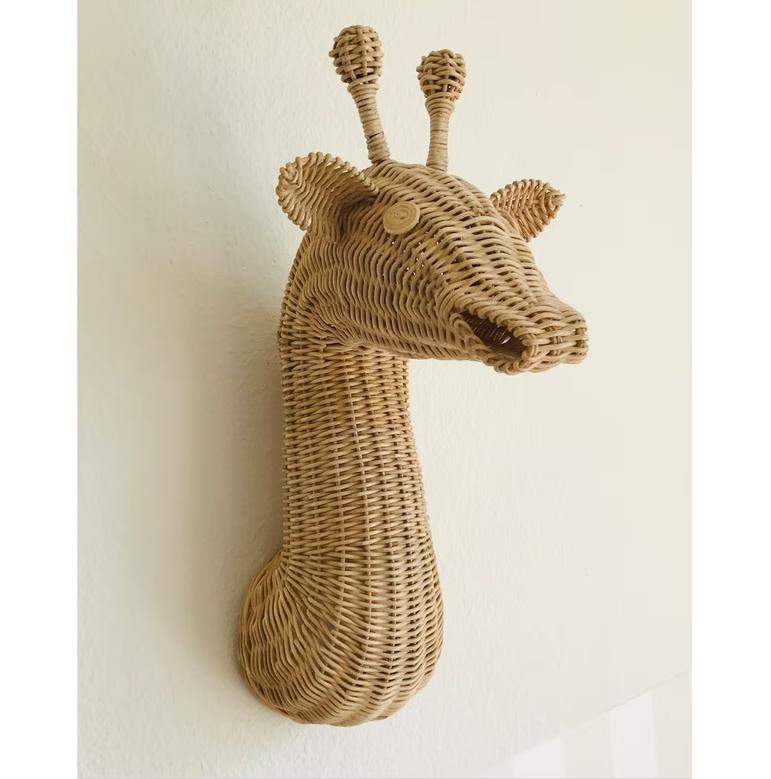 Natural Rattan Wicker Baby Giraffe Head Wall Hanging Decoration For Nursery Or Kids Room
