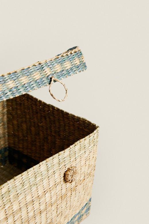 Natural Set Of 2 Seagrass Storage Baskets With Lid Stripes Box And Storage Baskets Items Holder Storage Container