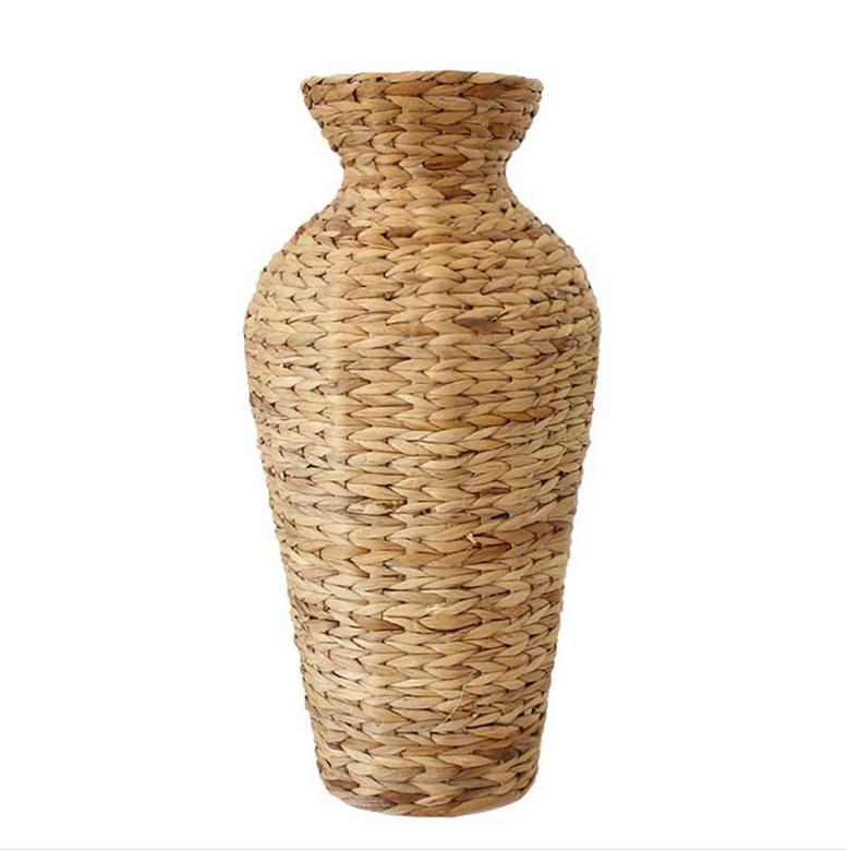 Natural Water Hyacinth Woven Decorative Tall Large Vase Cylinder Vase For Living Room Decor