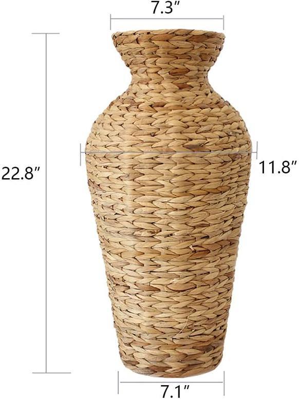 Natural Water Hyacinth Woven Decorative Tall Large Vase Cylinder Vase For Living Room Decor