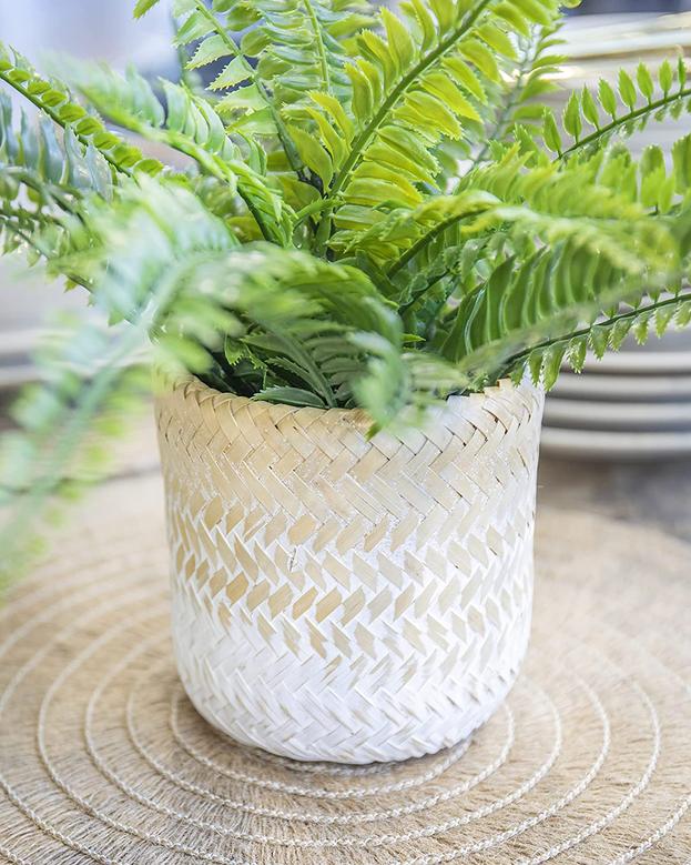 Natural White Rustic Bamboo Plant Basket Potted Plant Basket Indoor For Dining Table Home Decor