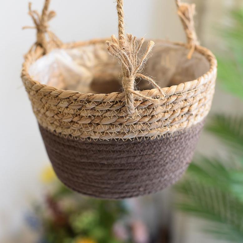 Planter Pots Round Garden Flower Wicker Hanging Basket With Plastic Lining For Home Decoration