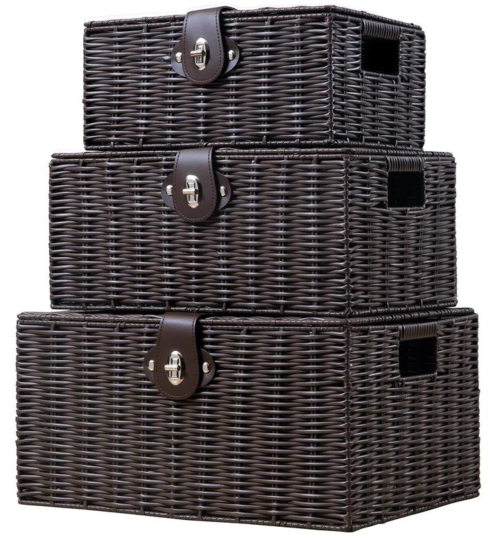 Pure Grey Wicker Baskets Set Of 3 Woven Basket For Storage Plastic Storage Basket With Holes