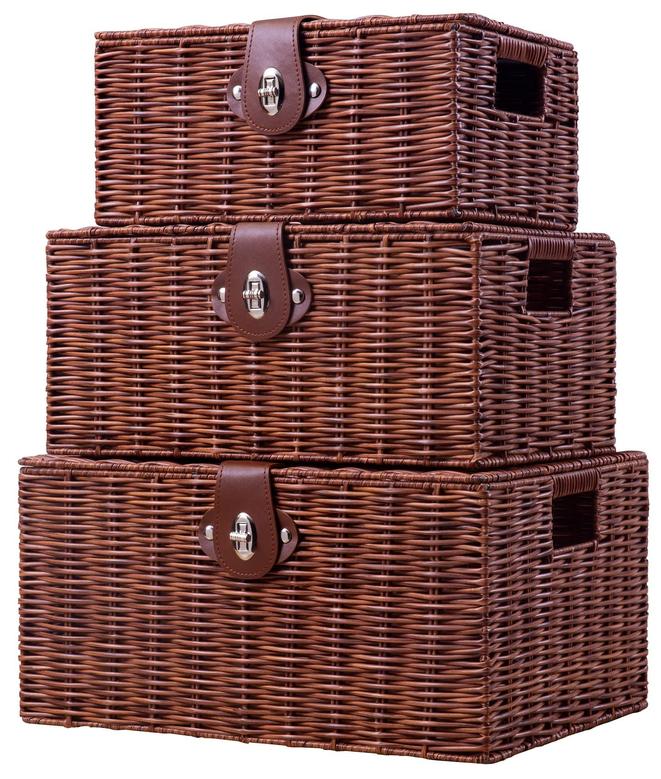 Pure Grey Wicker Baskets Set Of 3 Woven Basket For Storage Plastic Storage Basket With Holes
