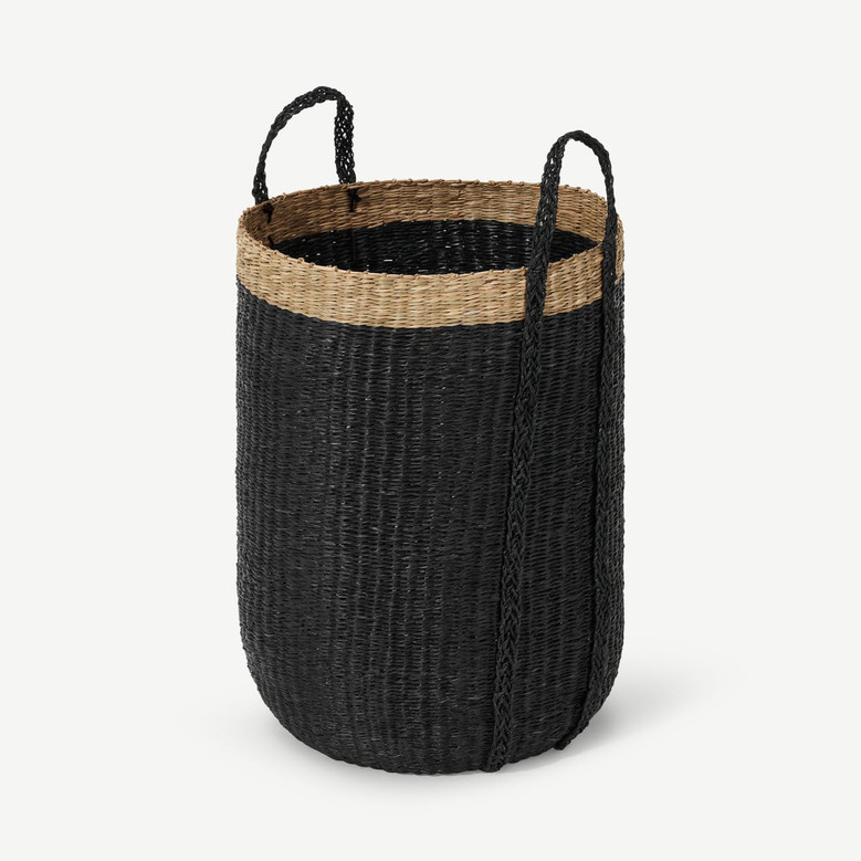 Black Large Wicker Seagrass Storage Basket Woven Basket For Home Storage And Organization